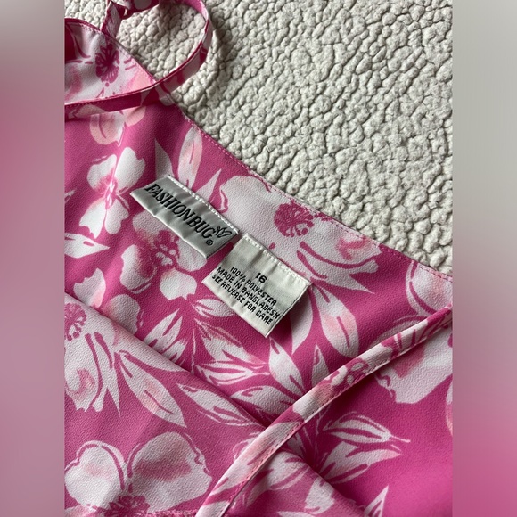 VINTAGE Y2K FASHION BUG PINK & WHITE HIBISCUS MIDI TANK DRESS 16 WOMENS - Picture 3 of 5